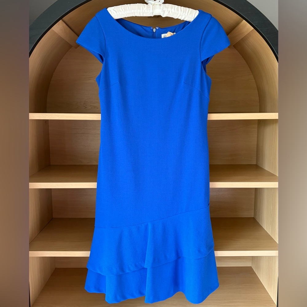 ✨$30✨Eliza J•Cap Sleeve Tiered Drop Waist A-Line Dress | Cobalt Blue | Size 6 - Picture 3 of 12